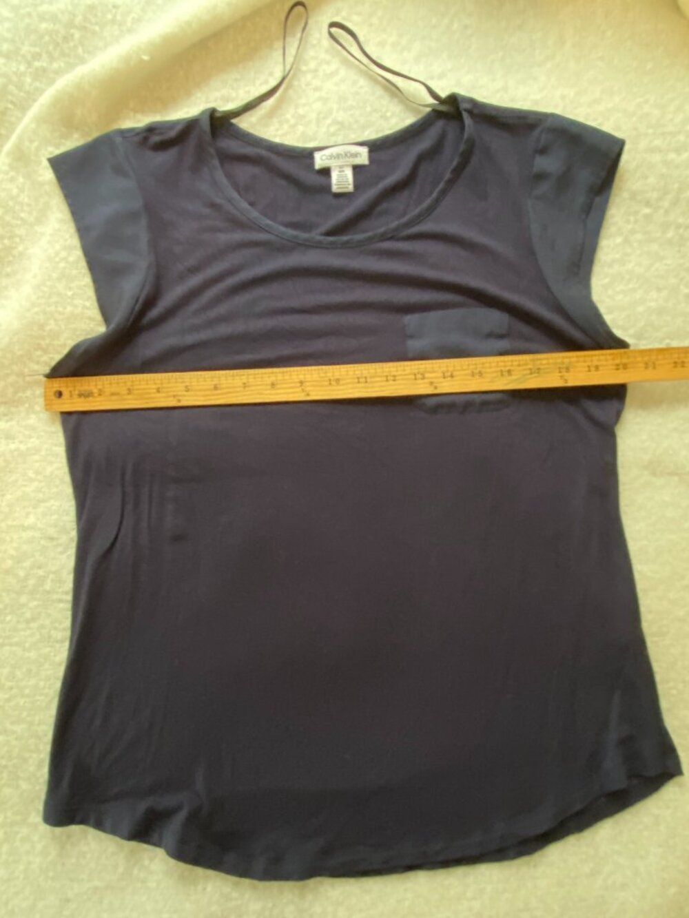 Calvin Klein‎ Womens Navy Blue Cap Sleeve Pocket High-Low Hem Top Size L - Picture 6 of 11